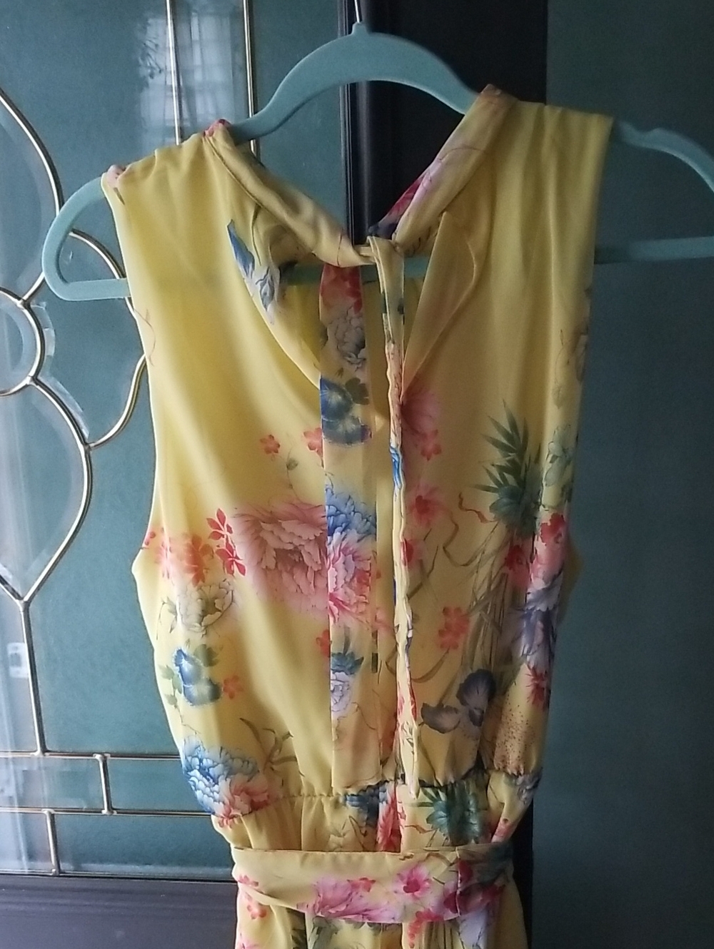 New York & Company Yellow Floral Dress with Tie Waist - Picture 7 of 9
